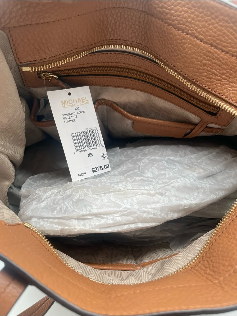 Michael Kors Cognac Pebbled Leather Tote with Gold Logo Charm